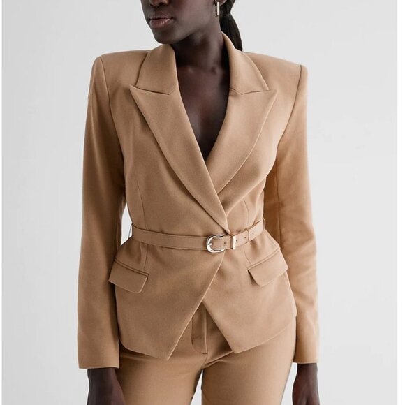 NWT Women's EXPRESS Double Breasted Belted Blazer Pecan | Size L - Picture 1 of 12